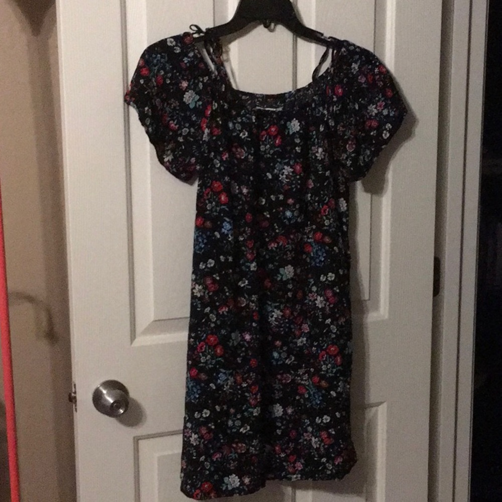 Black floral mini dress